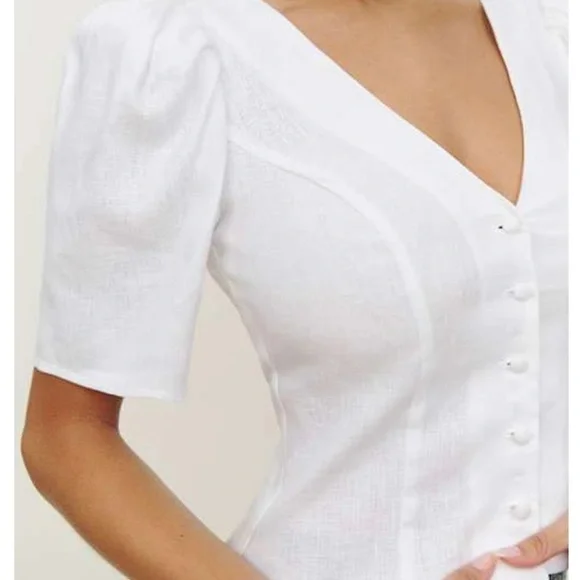 REFORMATION - MIRIAM LINEN TOP - WHITE - SIZE 8 - Picture 3 of 10